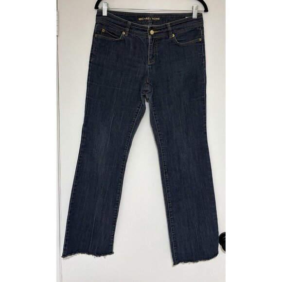 KORS Michael Kors Denim - Michael Kors Women’s Straight Leg Raw Hem Jeans Gold Zippers Size 6